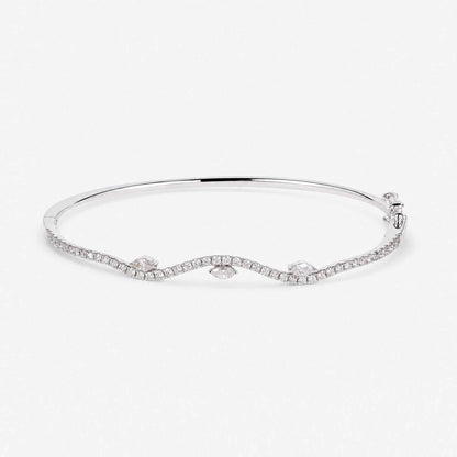 Natural Marquise and Round Diamond Wave Bangle in 18K White Gold - JewelryAndStore