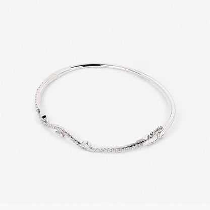 Natural Marquise and Round Diamond Wave Bangle in 18K White Gold - JewelryAndStore