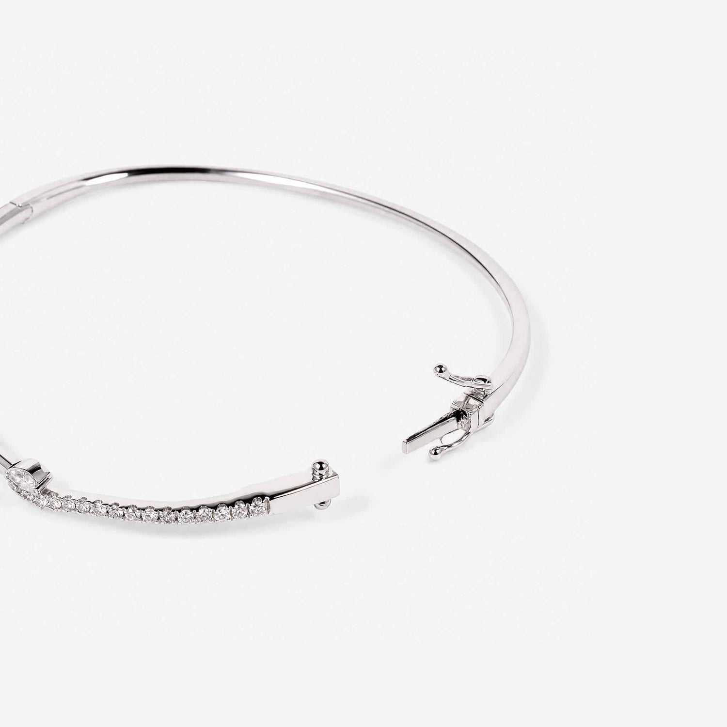 Natural Marquise and Round Diamond Wave Bangle in 18K White Gold - JewelryAndStore