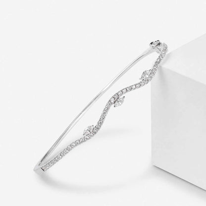 Natural Marquise and Round Diamond Wave Bangle in 18K White Gold - JewelryAndStore