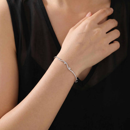 Natural Marquise and Round Diamond Wave Bangle in 18K White Gold - JewelryAndStore