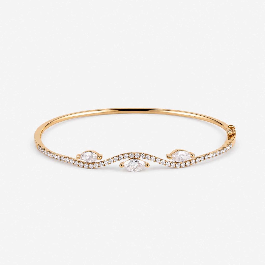 1.23ct Natural Marquise and Round Diamond Wave Bangle in 18K Yellow Gold - JewelryAndStore