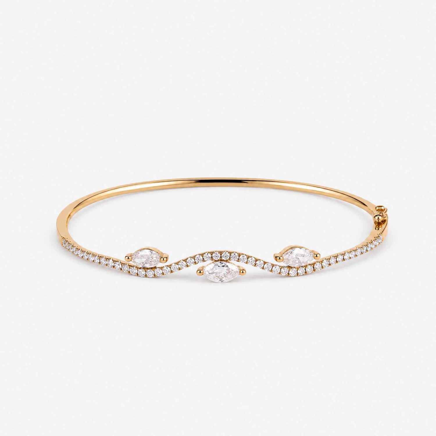 1.23ct Natural Marquise and Round Diamond Wave Bangle in 18K Yellow Gold - JewelryAndStore