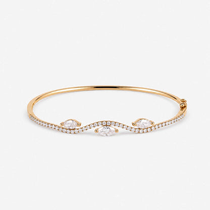 1.23ct Natural Marquise and Round Diamond Wave Bangle in 18K Yellow Gold - JewelryAndStore