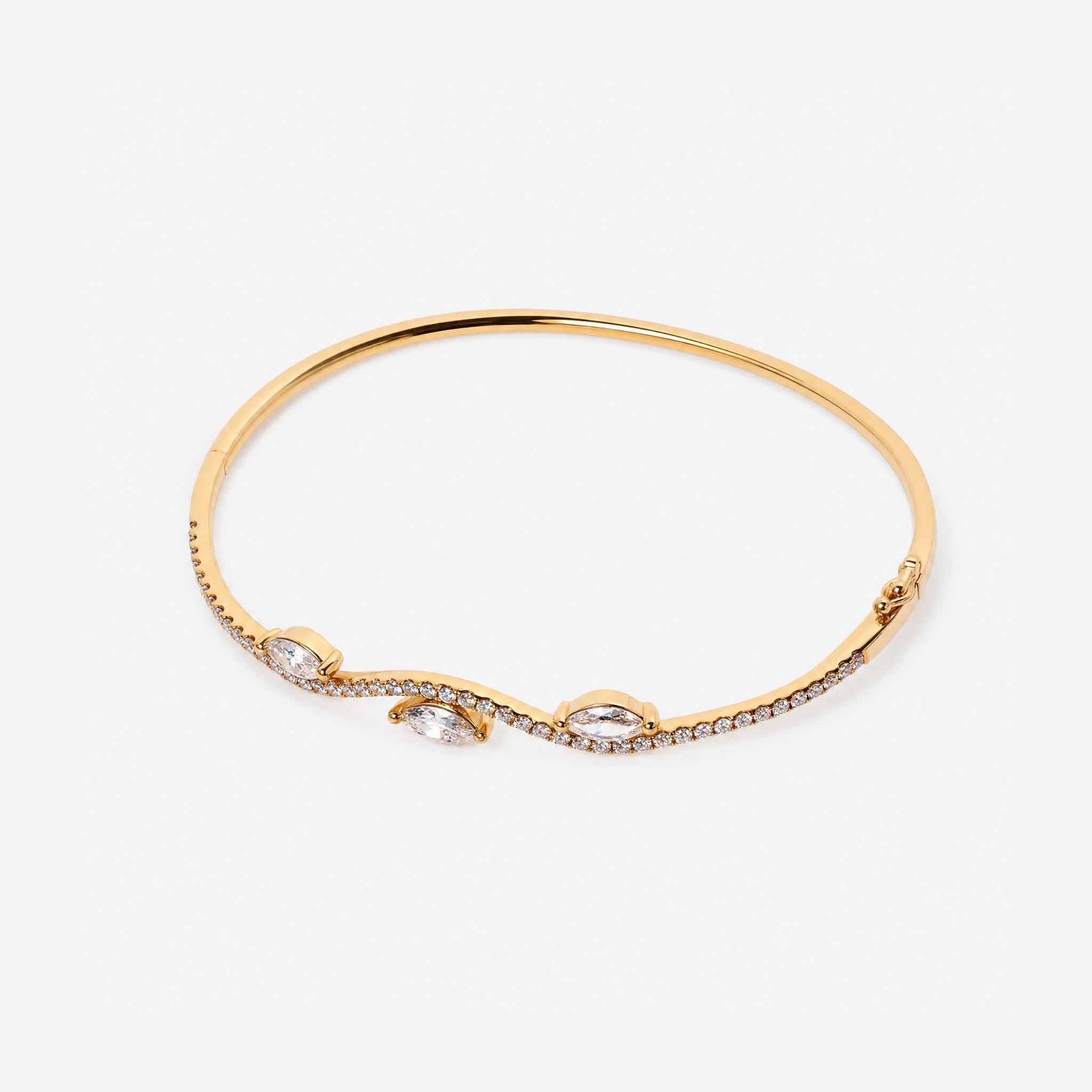1.23ct Natural Marquise and Round Diamond Wave Bangle in 18K Yellow Gold - JewelryAndStore