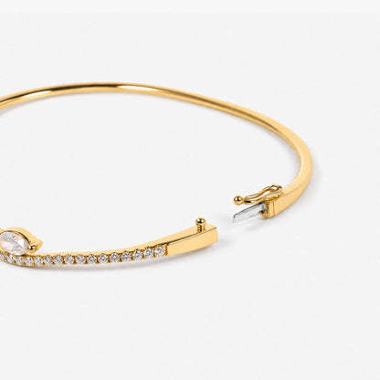 1.23ct Natural Marquise and Round Diamond Wave Bangle in 18K Yellow Gold - JewelryAndStore