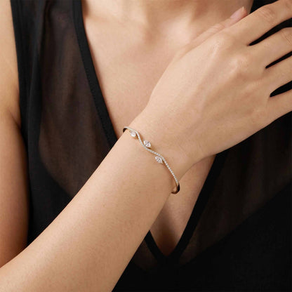 1.23ct Natural Marquise and Round Diamond Wave Bangle in 18K Yellow Gold - JewelryAndStore