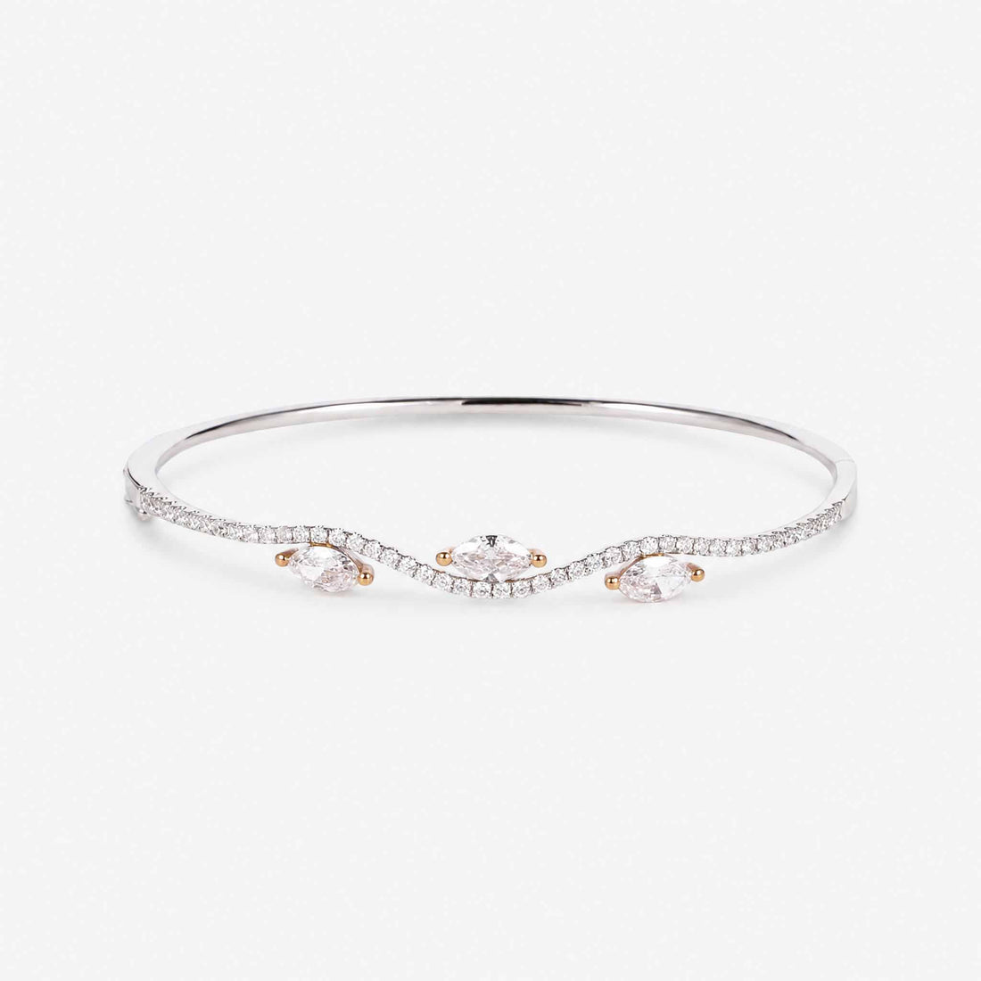 1.37ct Natural Marquise and Round Diamond Wave Bangle in 18K White Gold - JewelryAndStore
