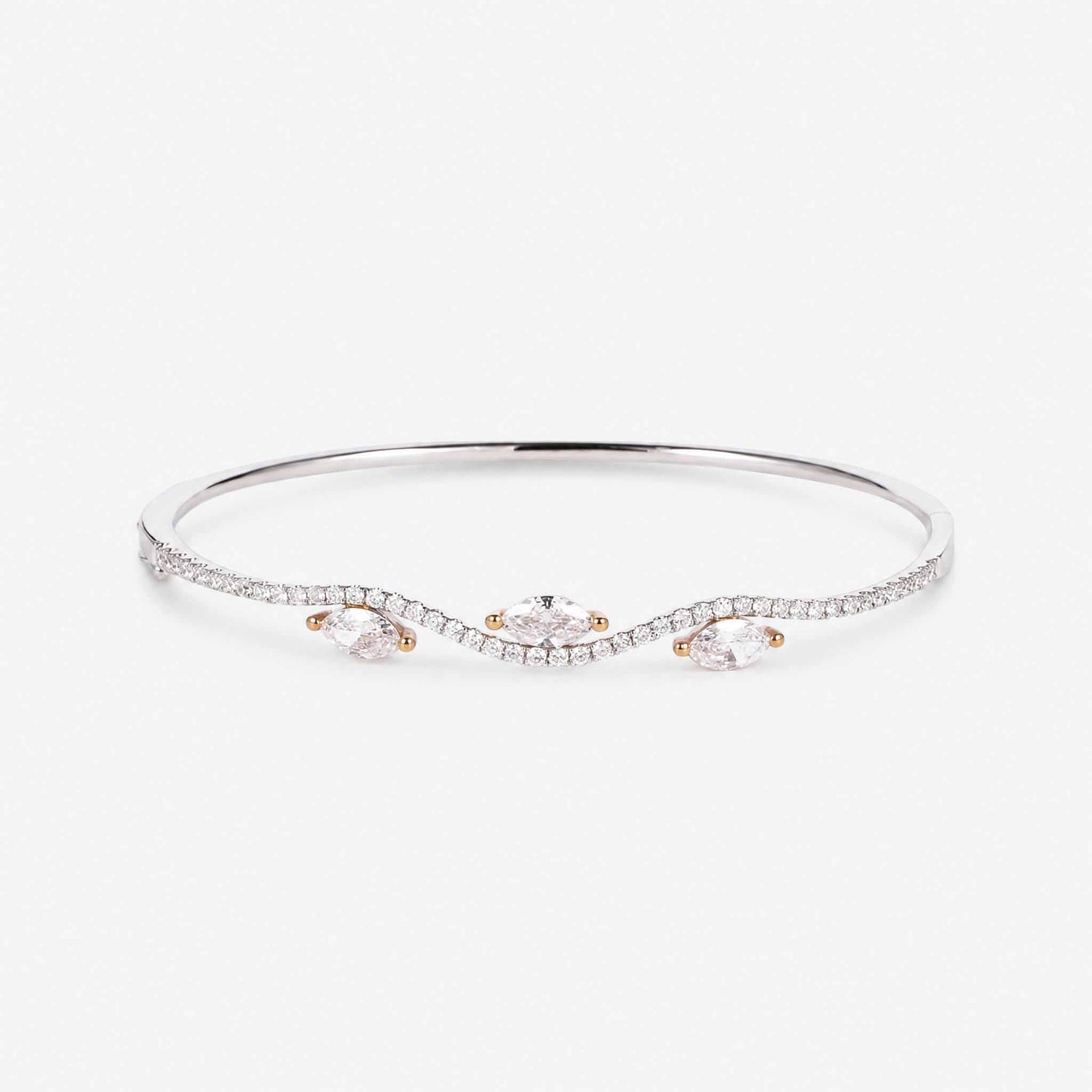 1.37ct Natural Marquise and Round Diamond Wave Bangle in 18K White Gold - JewelryAndStore