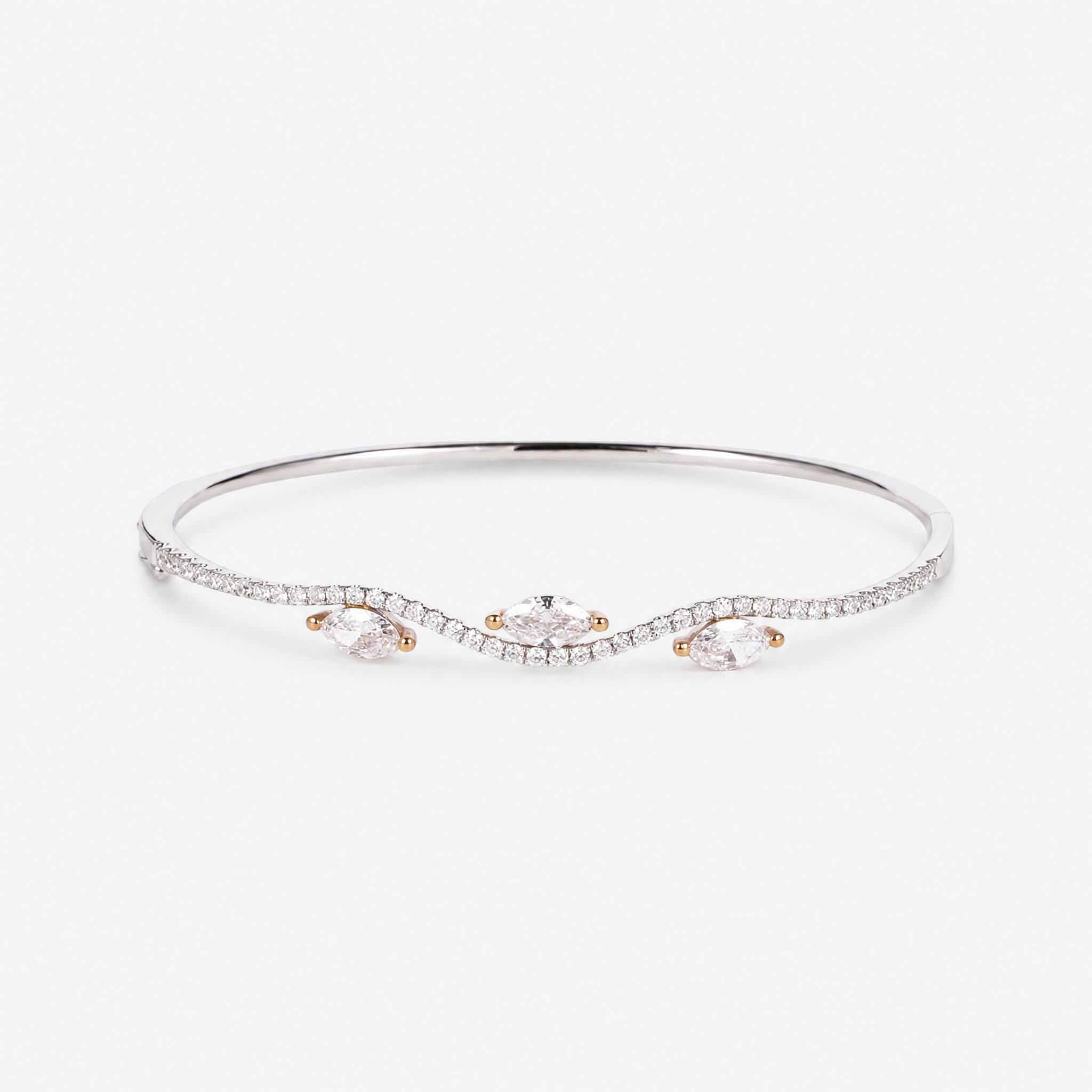 1.37ct Natural Marquise and Round Diamond Wave Bangle in 18K White Gold - JewelryAndStore