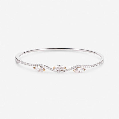 1.37ct Natural Marquise and Round Diamond Wave Bangle in 18K White Gold - JewelryAndStore