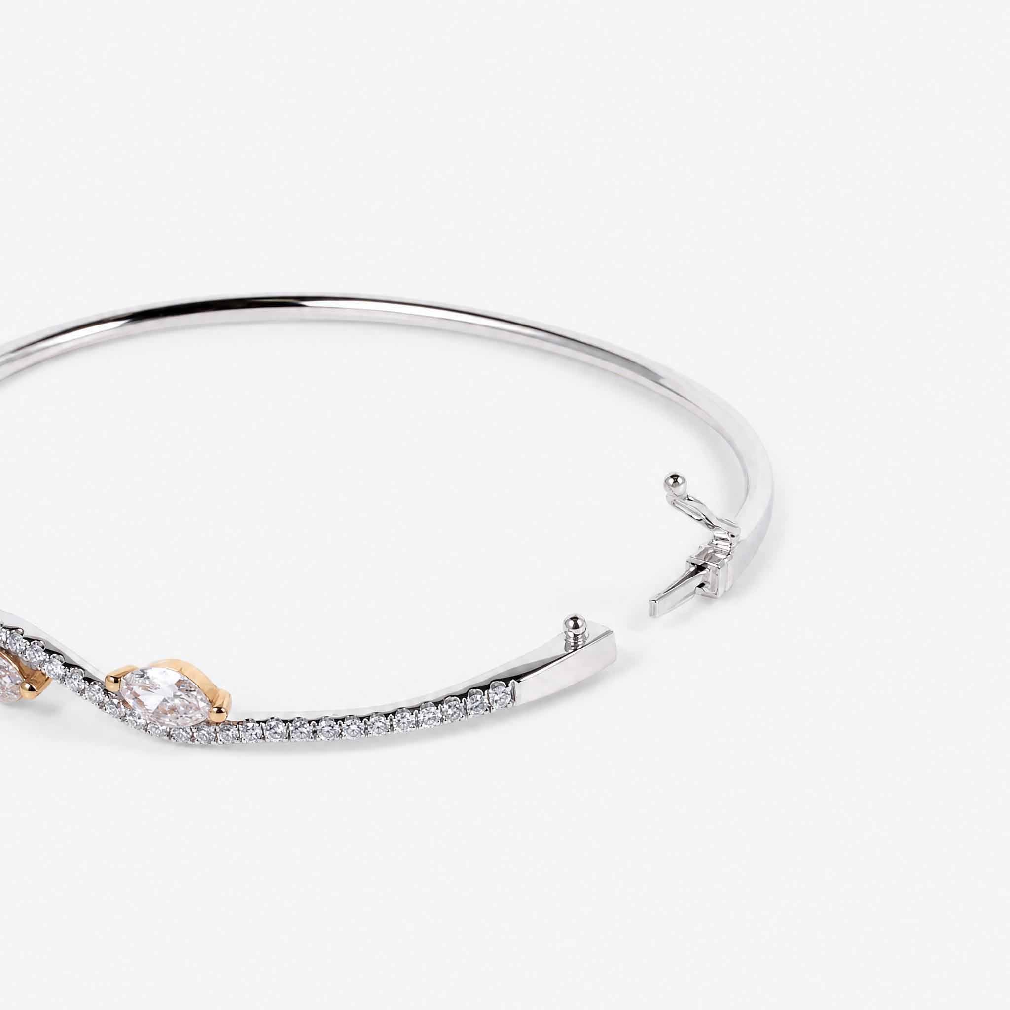 1.37ct Natural Marquise and Round Diamond Wave Bangle in 18K White Gold - JewelryAndStore