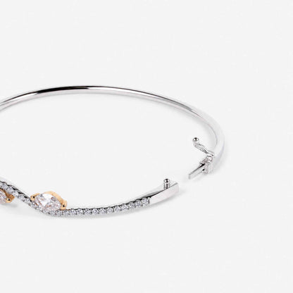 1.37ct Natural Marquise and Round Diamond Wave Bangle in 18K White Gold - JewelryAndStore