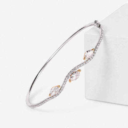 1.37ct Natural Marquise and Round Diamond Wave Bangle in 18K White Gold - JewelryAndStore