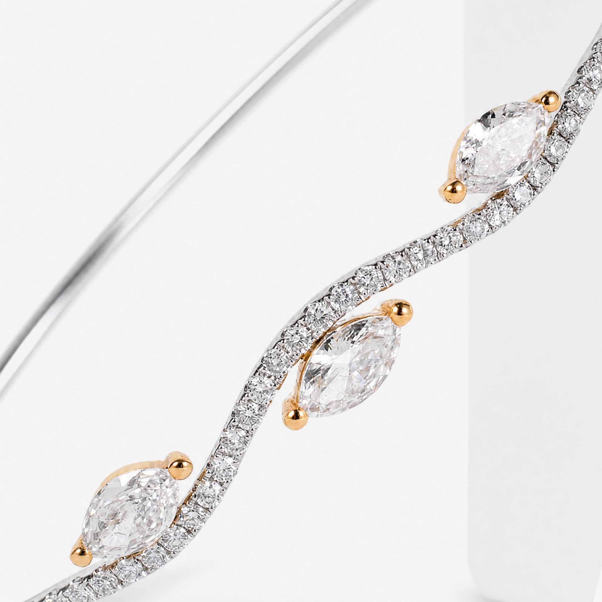 1.37ct Natural Marquise and Round Diamond Wave Bangle in 18K White Gold - JewelryAndStore