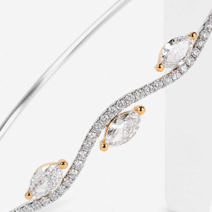1.37ct Natural Marquise and Round Diamond Wave Bangle in 18K White Gold - JewelryAndStore