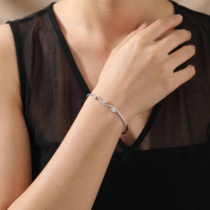 1.37ct Natural Marquise and Round Diamond Wave Bangle in 18K White Gold - JewelryAndStore