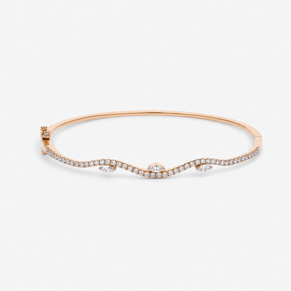 Natural Marquise and Round Diamond Wave Bangle in 18K Rose Gold - JewelryAndStore