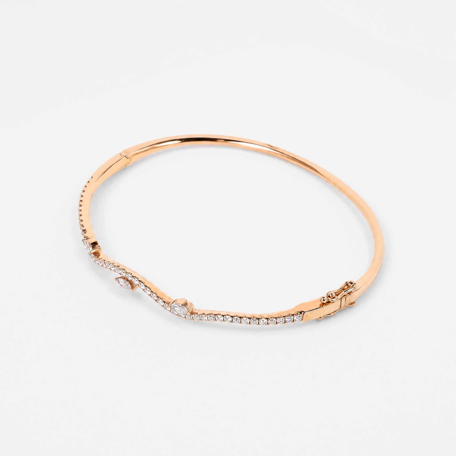 Natural Marquise and Round Diamond Wave Bangle in 18K Rose Gold - JewelryAndStore