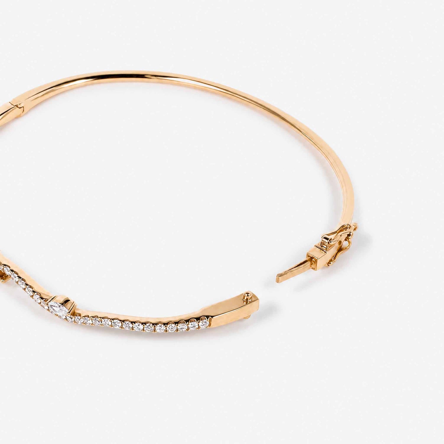 Natural Marquise and Round Diamond Wave Bangle in 18K Rose Gold - JewelryAndStore