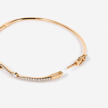 Natural Marquise and Round Diamond Wave Bangle in 18K Rose Gold - JewelryAndStore