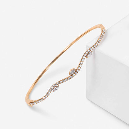 Natural Marquise and Round Diamond Wave Bangle in 18K Rose Gold - JewelryAndStore