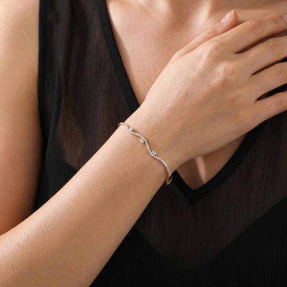 Natural Marquise and Round Diamond Wave Bangle in 18K Rose Gold - JewelryAndStore