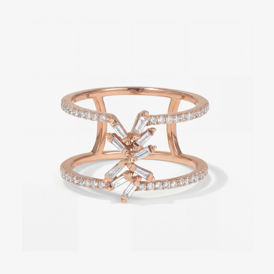 Natural Diamond Double Row Geometric Ring in 18K Rose Gold - JewelryAndStore