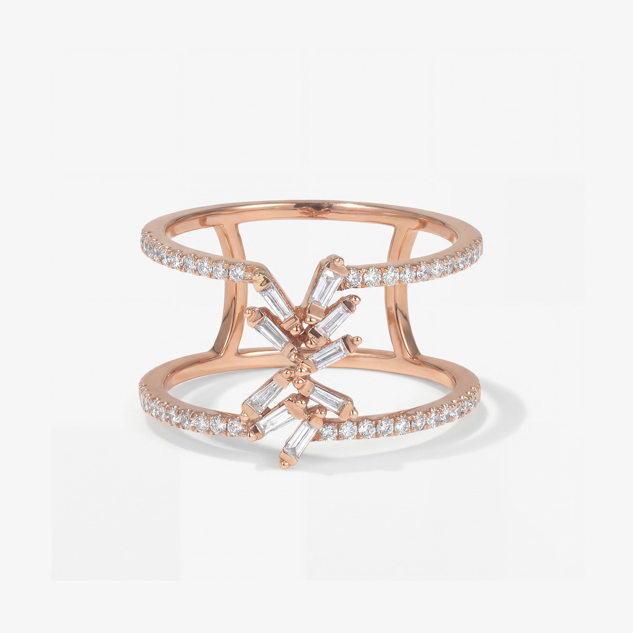 Natural Diamond Double Row Geometric Ring in 18K Rose Gold - JewelryAndStore