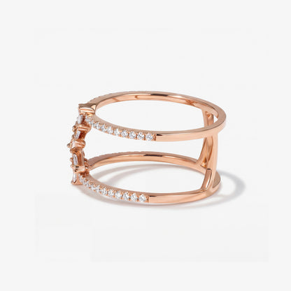 Natural Diamond Double Row Geometric Ring in 18K Rose Gold - JewelryAndStore