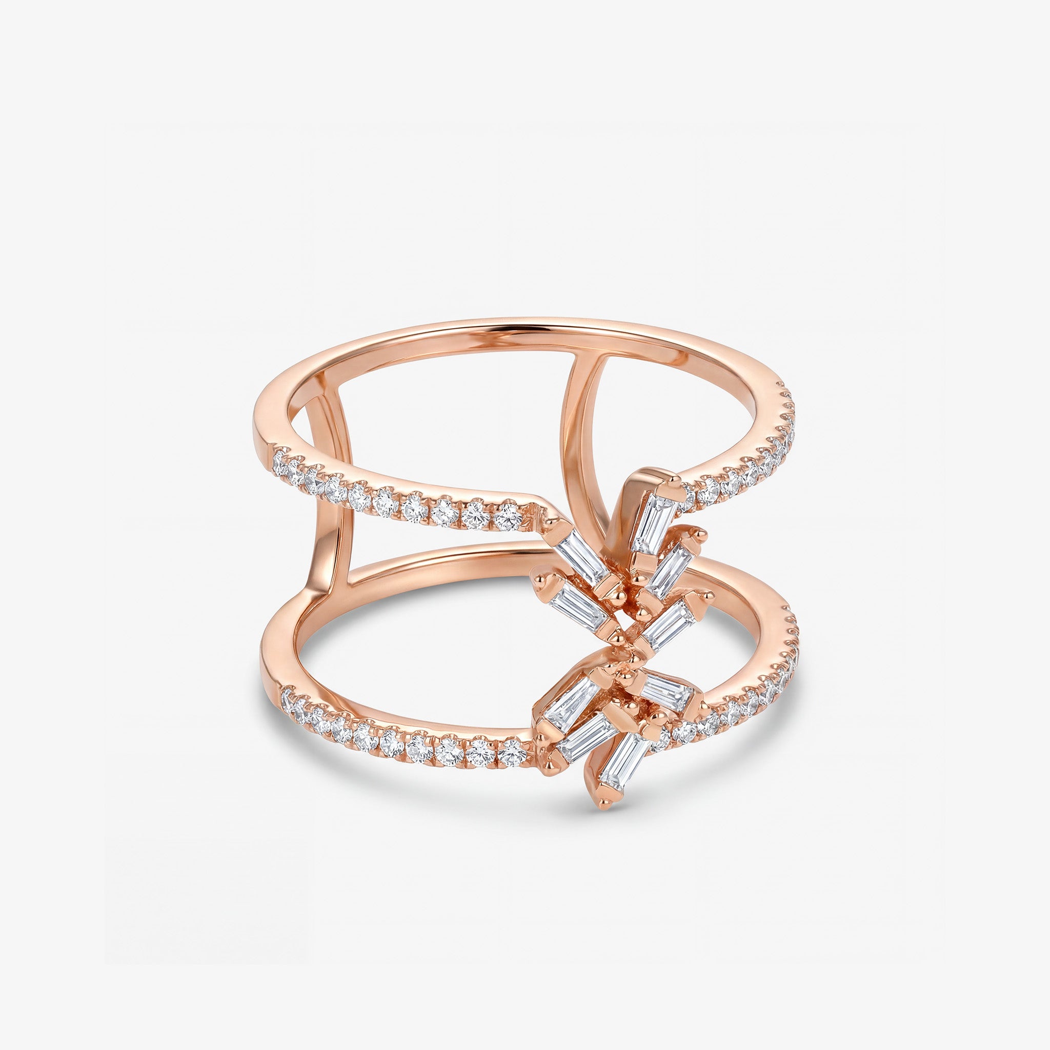 Natural Diamond Double Row Geometric Ring in 18K Rose Gold - JewelryAndStore