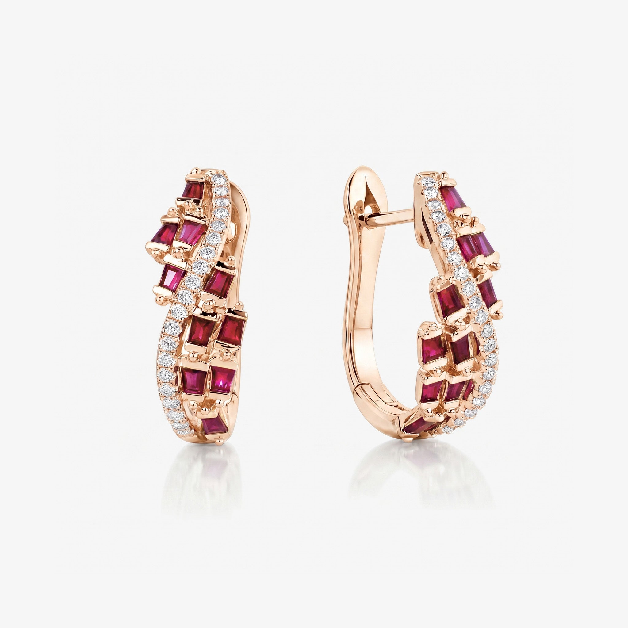 Natural Ruby and Diamond Huggie Earrings in 18K Rose Gold - JewelryAndStore