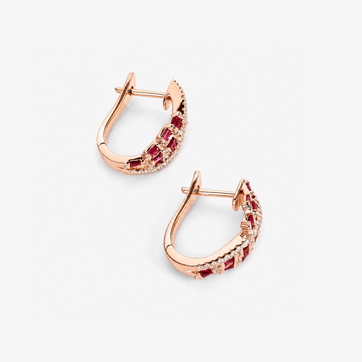 Natural Ruby and Diamond Huggie Earrings in 18K Rose Gold - JewelryAndStore