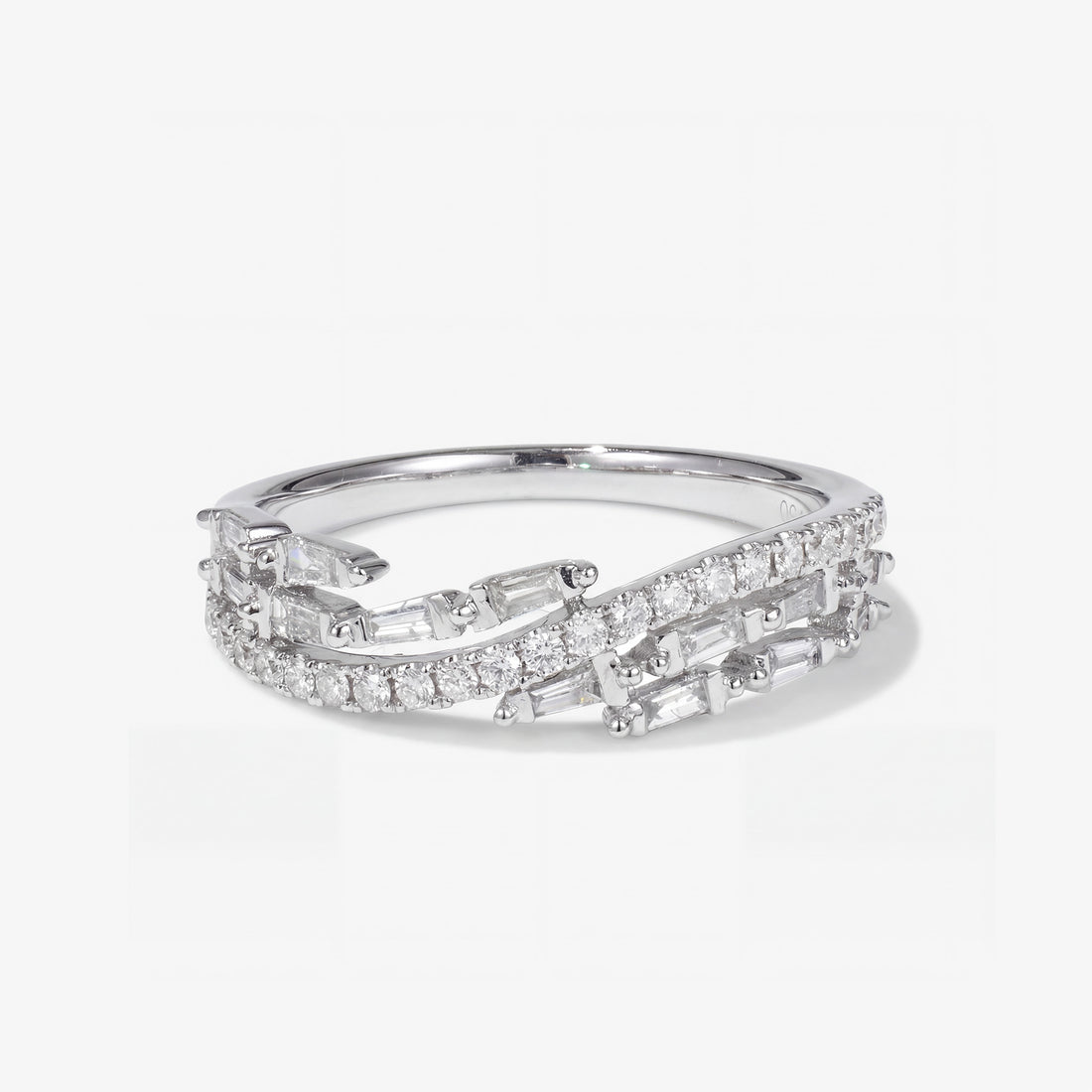 Natural Diamond Criss Cross Wave Band Ring in 18K White Gold - JewelryAndStore