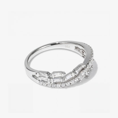 Natural Diamond Criss Cross Wave Band Ring in 18K White Gold - JewelryAndStore
