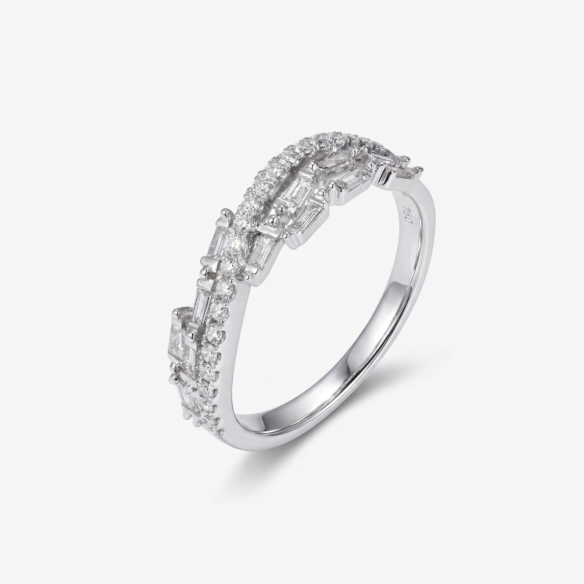 Natural Diamond Criss Cross Wave Band Ring in 18K White Gold - JewelryAndStore