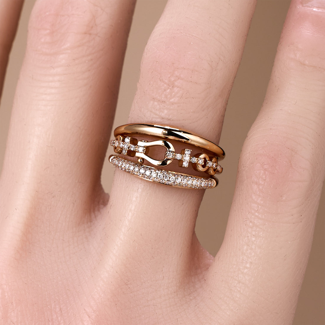 18K Rose Gold Natural Diamond Horseshoe Cocktail Ring - JewelryAndStore