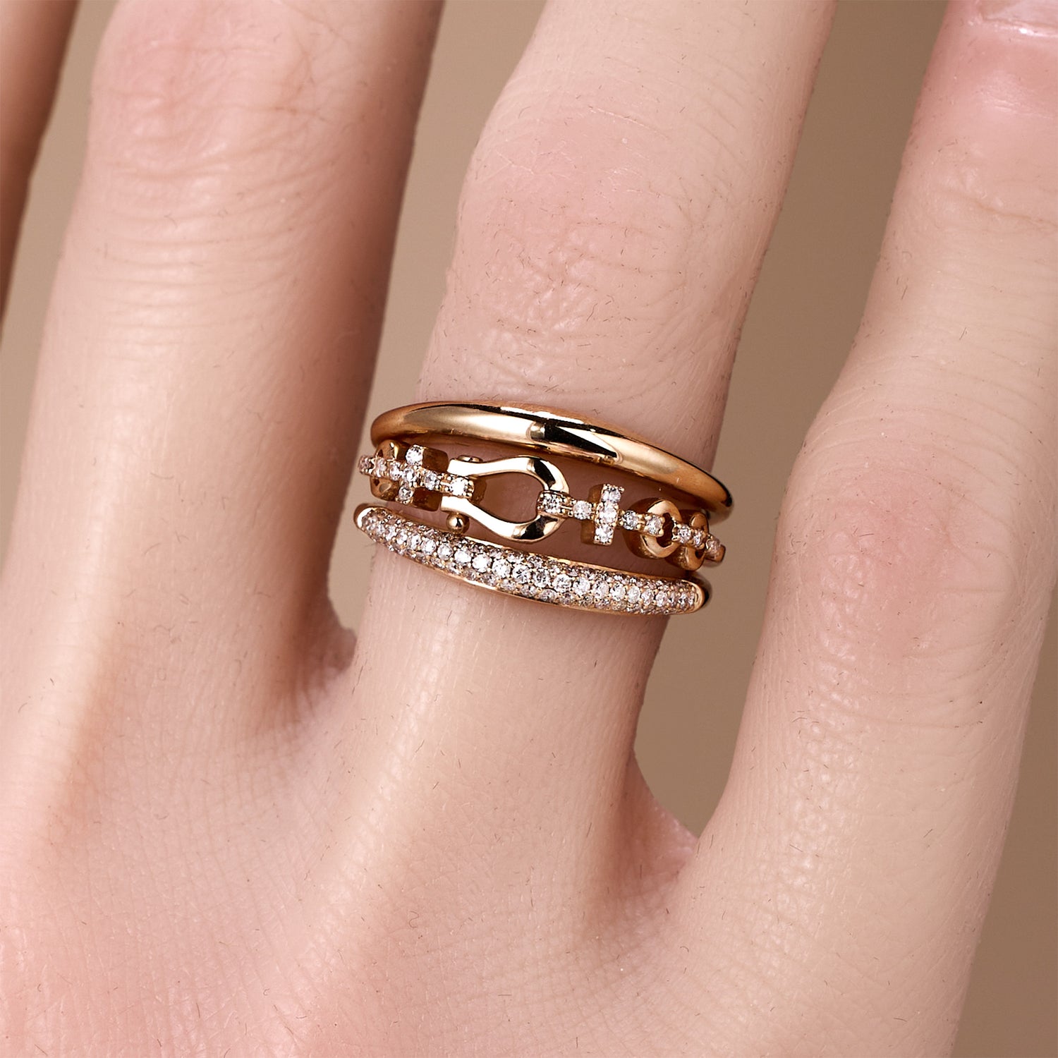 18K Rose Gold Natural Diamond Horseshoe Cocktail Ring - JewelryAndStore