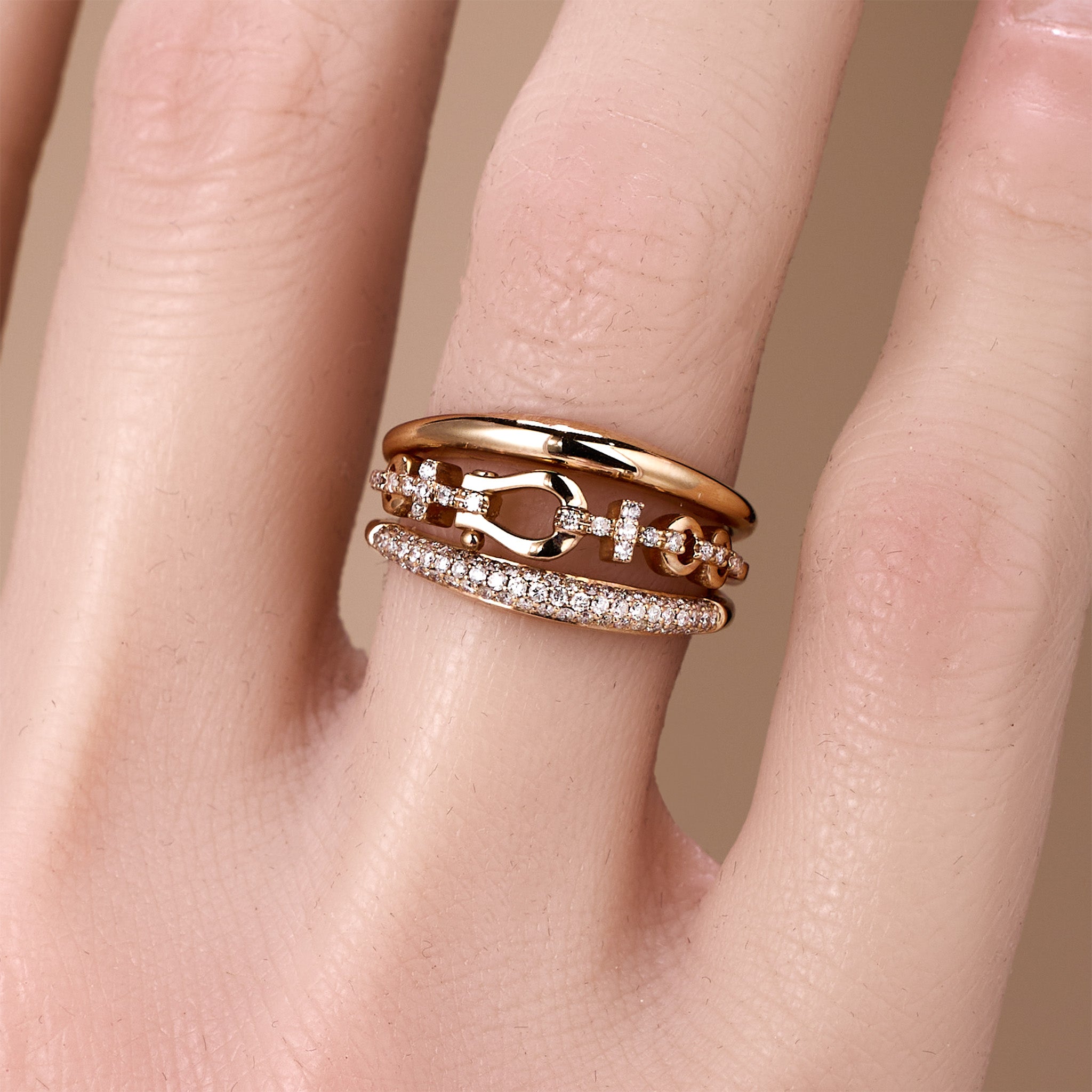 18K Rose Gold Natural Diamond Horseshoe Cocktail Ring - JewelryAndStore