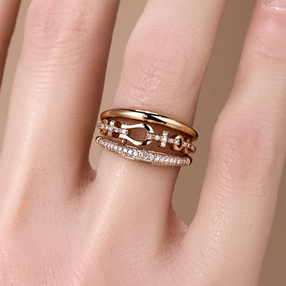 18K Rose Gold Natural Diamond Horseshoe Cocktail Ring - JewelryAndStore