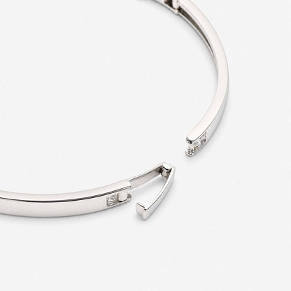 Natural Diamond Micro - Pave Bangle with Padlock Charm in 18K White Gold - JewelryAndStore