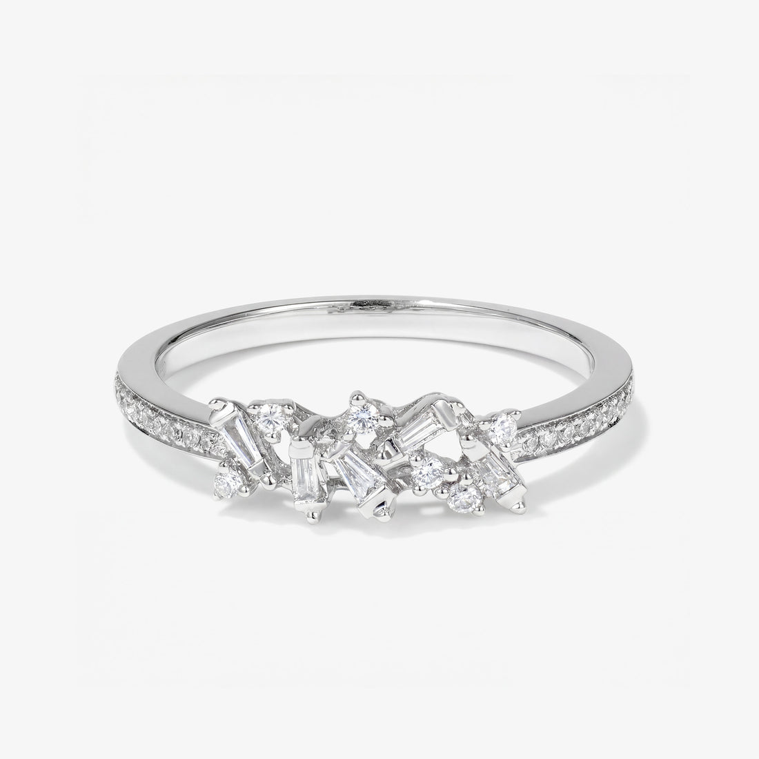 Modern Diamond Cluster Ring in 18K White Gold - JewelryAndStore