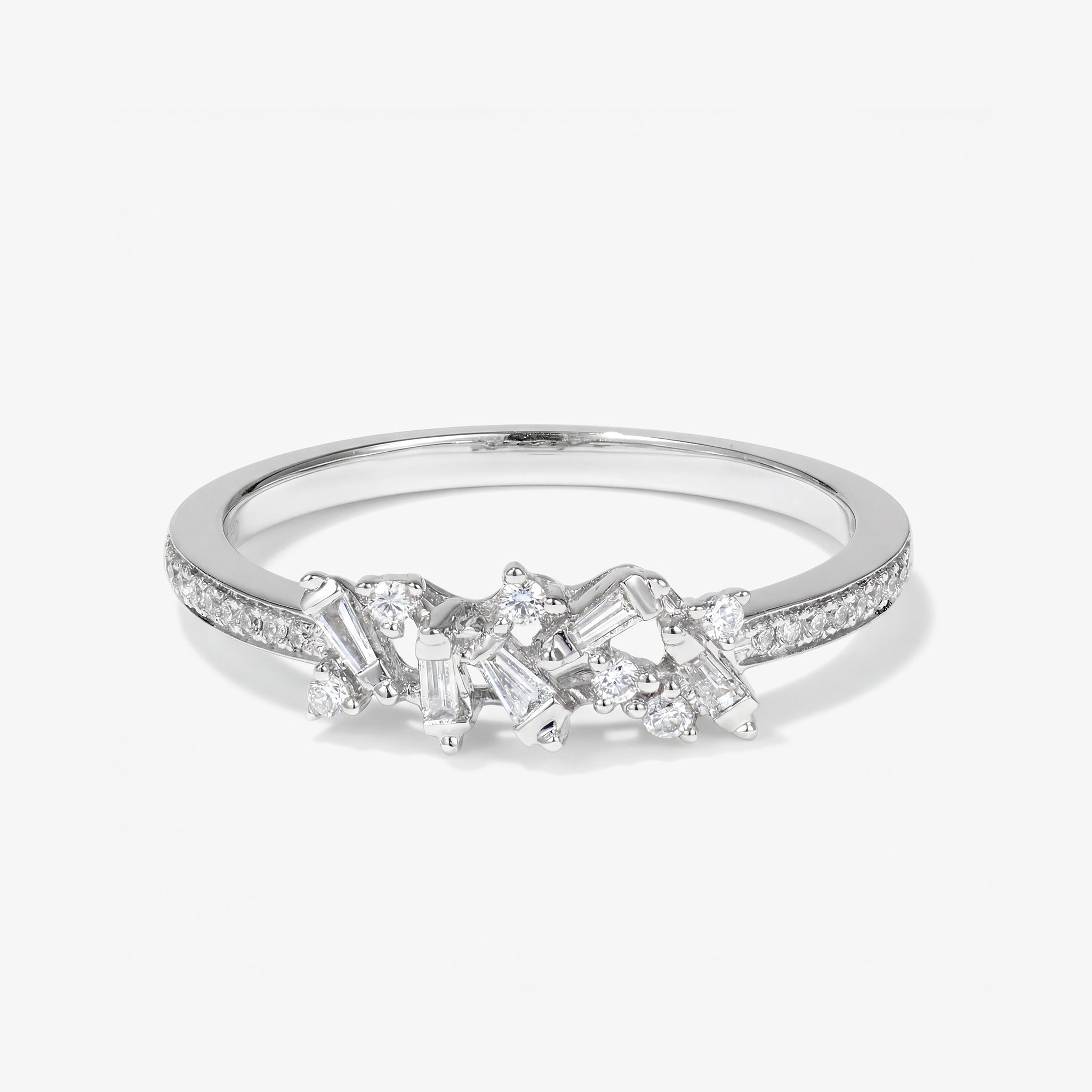 Modern Diamond Cluster Ring in 18K White Gold - JewelryAndStore