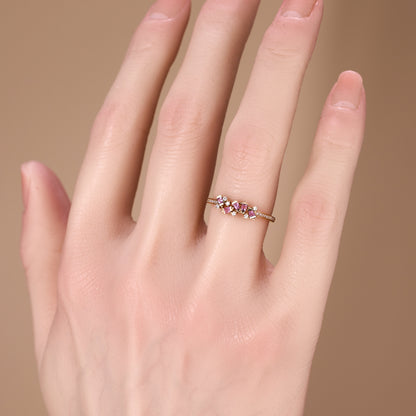 18K Rose Gold Diamond &amp; Pink Sapphire Slim Band Ring
