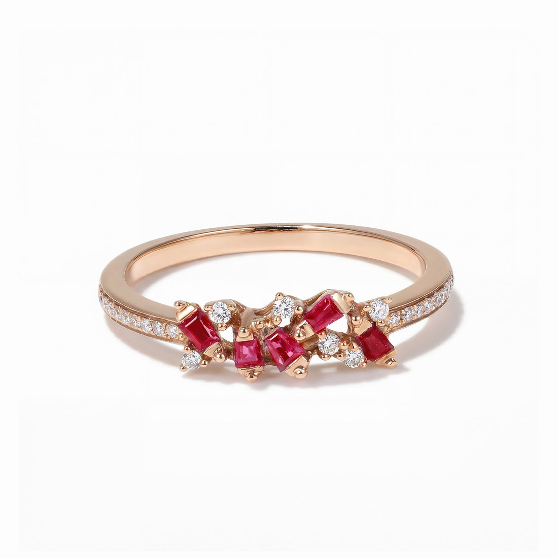 Natural Ruby and Diamond Cluster Ring in 18K Rose Gold - JewelryAndStore