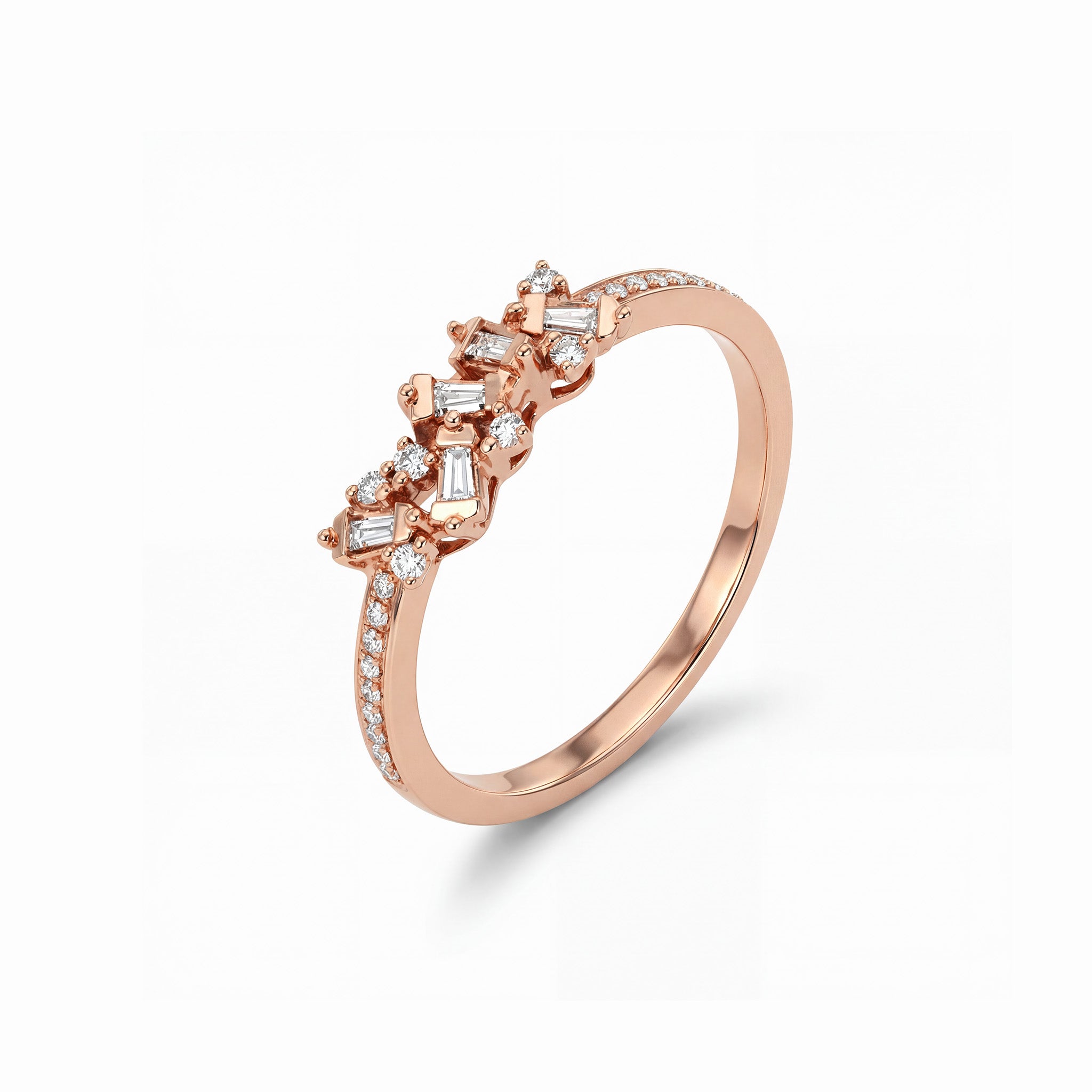 Modern Diamond Cluster Ring in 18K Rose Gold - JewelryAndStore