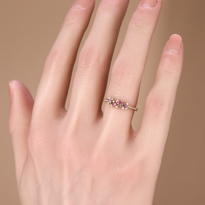 18K Rose Gold Diamond &amp; Pink Sapphire Slim Band Ring - JewelryAndStore