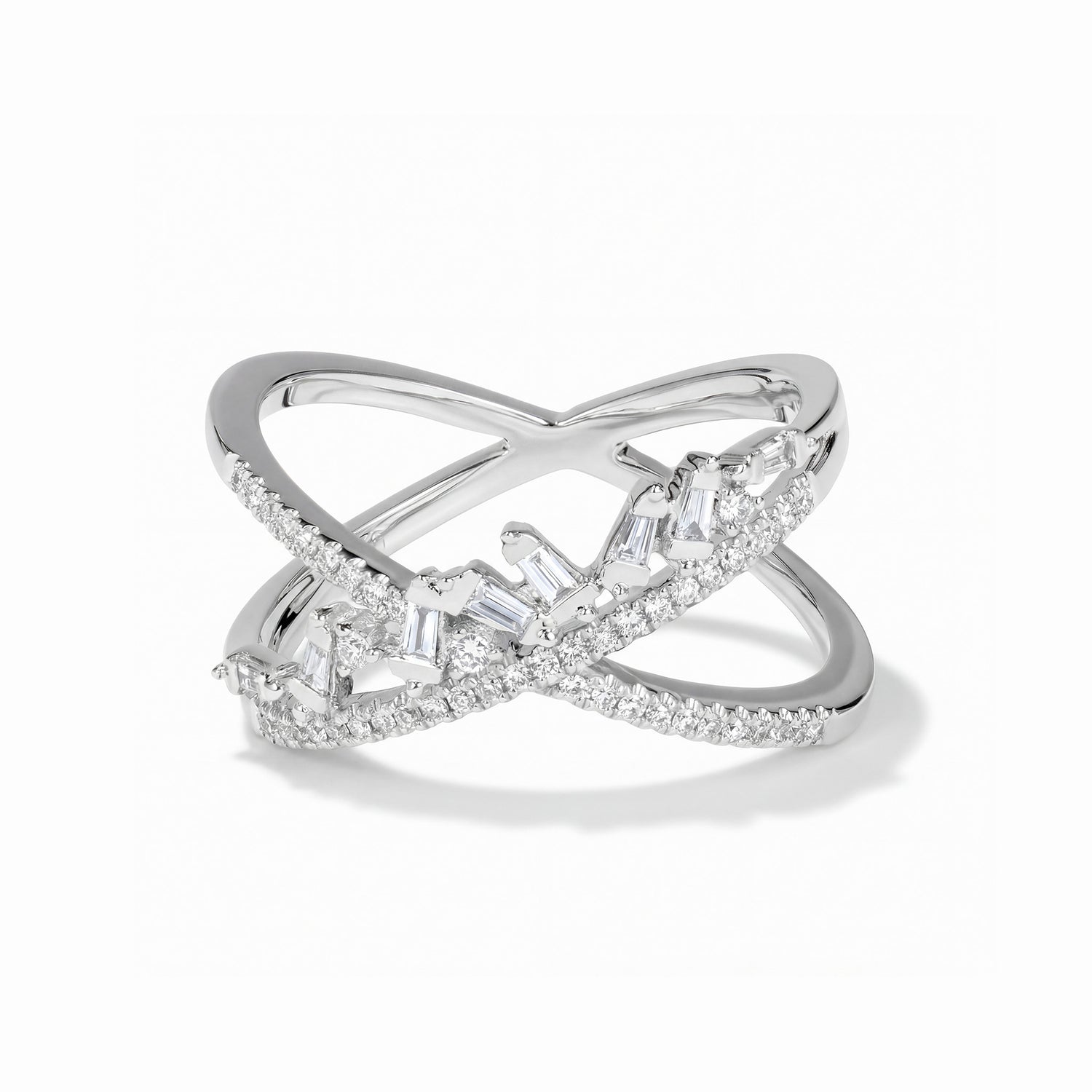 Modern Diamond Criss Cross Ring in 18K White Gold - JewelryAndStore