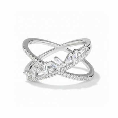 Modern Diamond Criss Cross Ring in 18K White Gold - JewelryAndStore