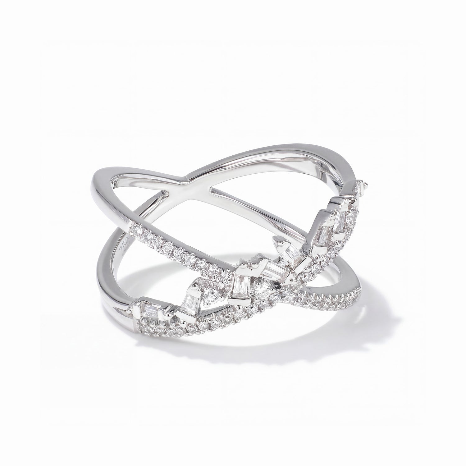 Modern Diamond Criss Cross Ring in 18K White Gold - JewelryAndStore